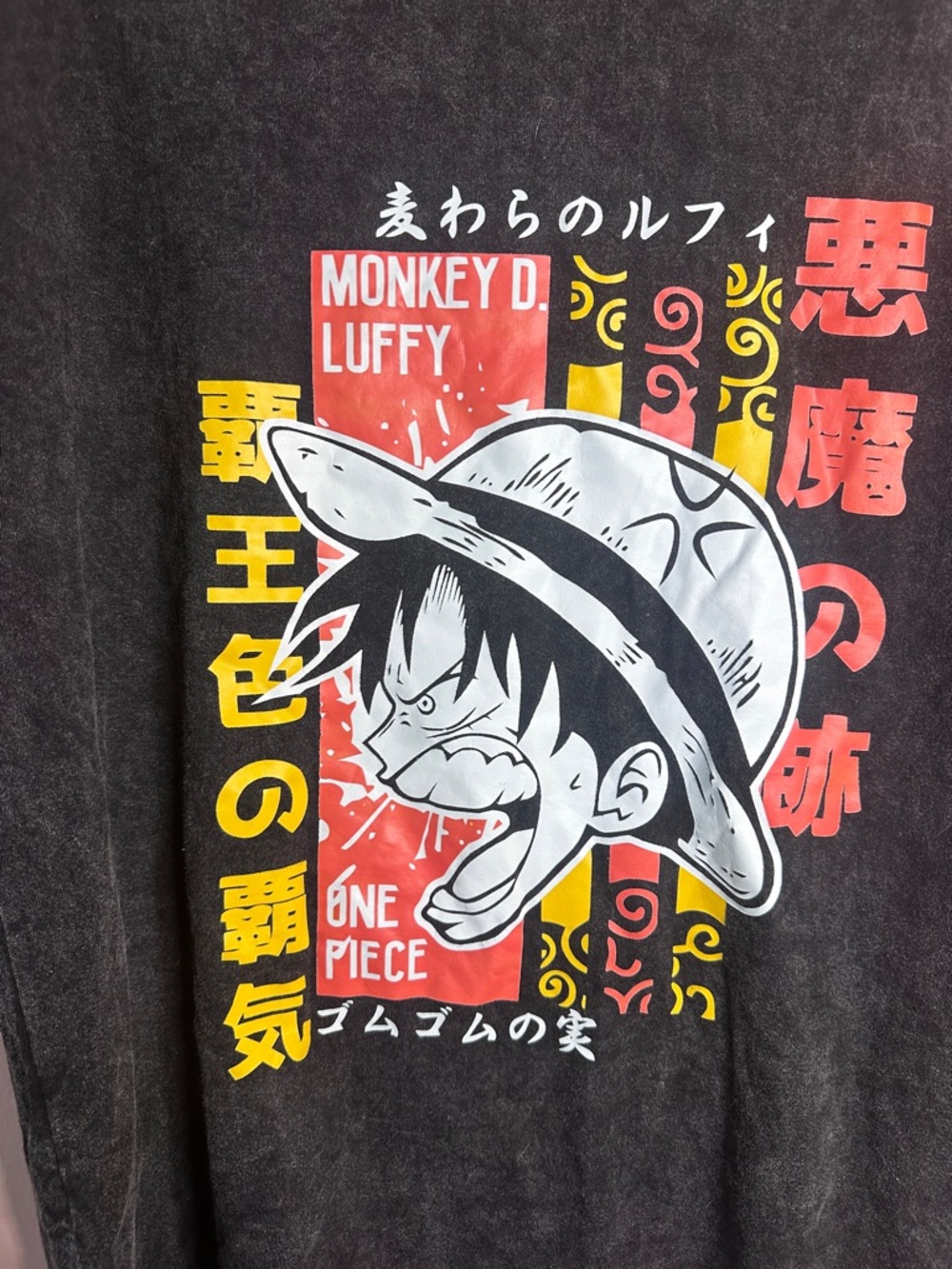 One Piece Monkey D. Luffy Dark Gray Washed Graphic Tee - Picture 2 of 4